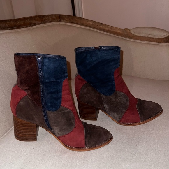 Patchwork Suede Jeffrey Campbell Booties wood effect block heel - Picture 1 of 4